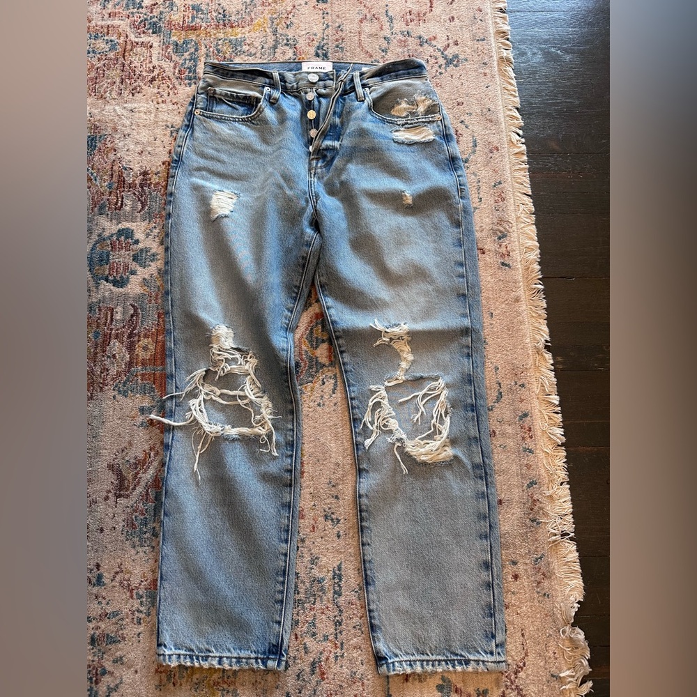 Frame Denim Faded Light Blue Button-Fly Jeans Le Original